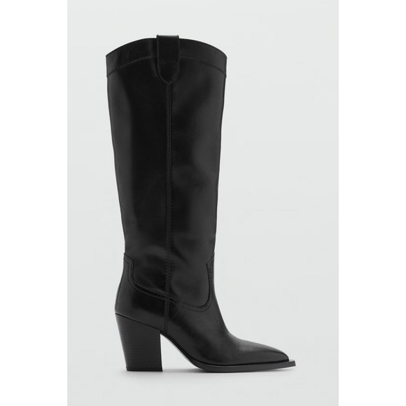 NEW MANGO MNG BLACK LEATHER COWBOY BOOTS SZ 38 7.5 - Picture 2 of 10